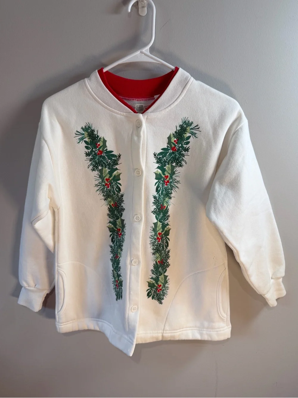 Vintage Orvis Women’s White w/Holly‎ Berries Button Front Cardigan Size Small